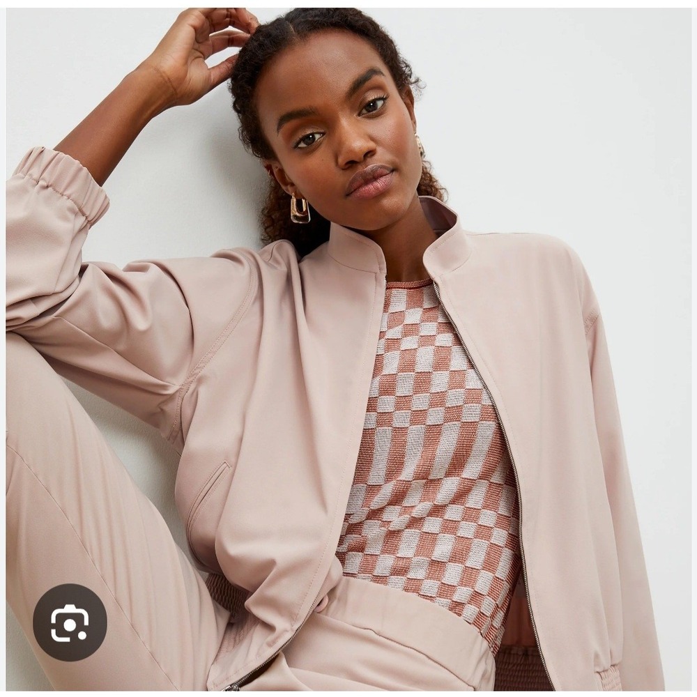 MM LaFleur The Langley Bomber Jacket OrigamiTech Blush Pink Size L Neutral - Picture 2 of 11